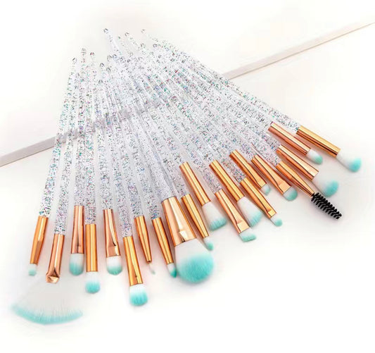 20 pc Babyblue Glitter Makeup Brushes
