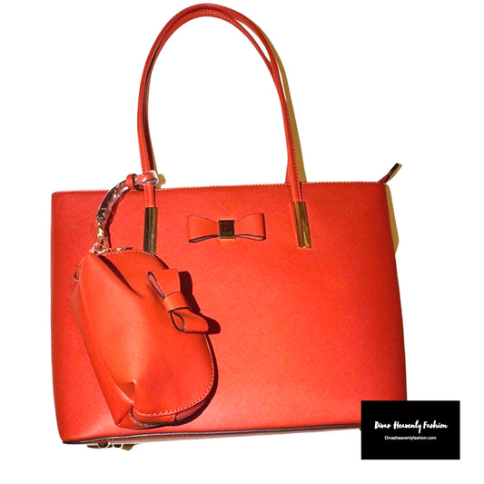 Red 2pc Bow Large Tote Bag