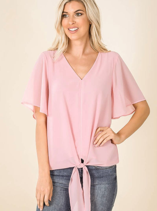 Plus Size Pink Chiffon Front Tie Top