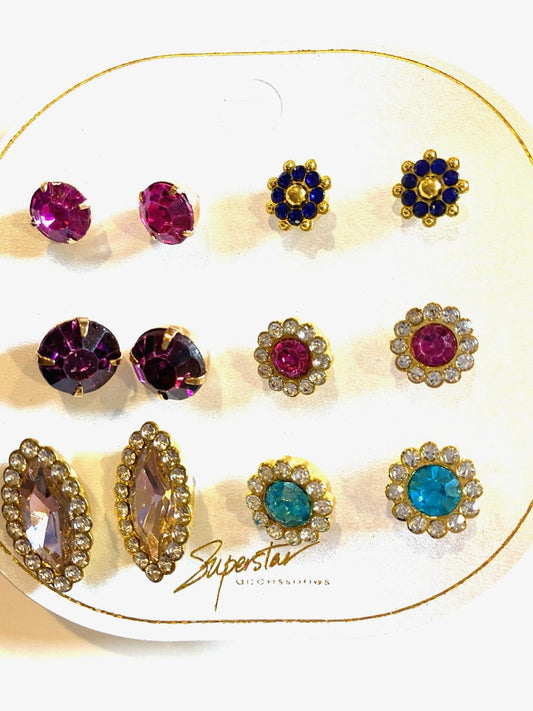 6 Pack Of Colorful Flower Earrings