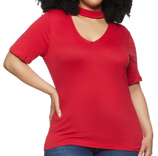 Plus Size Red V Cut Out Top