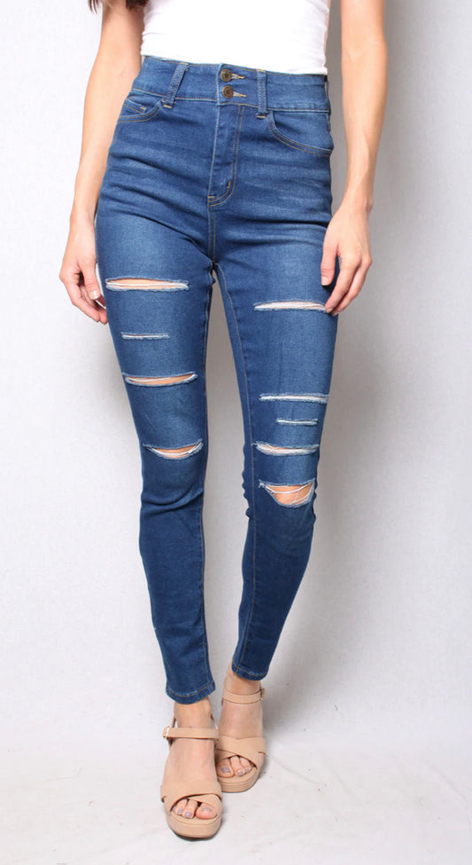 Women’s High Waisted Dark Wash Ripped Jeans