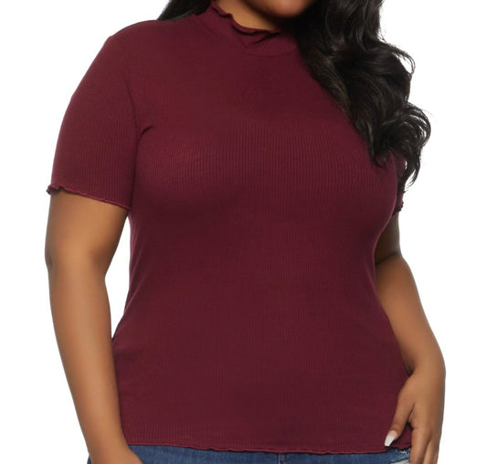 Plus Size Maroon Ribbed Top