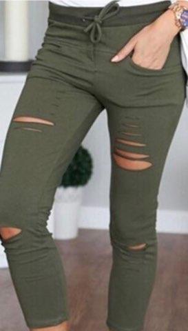 Army Green Laser Cut Jeggings